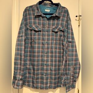 Men's Columbia Silver Ridge LS Omni Shade Button Up Shirt Color Teal Grey Sz XXL